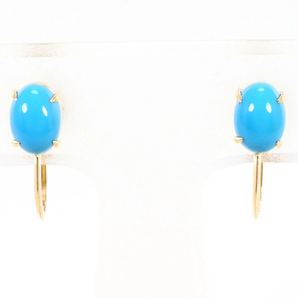 18K (18-karat) Yellow Gold (YG) Earrings with Turquoise, Total Weight 1.4g, J...